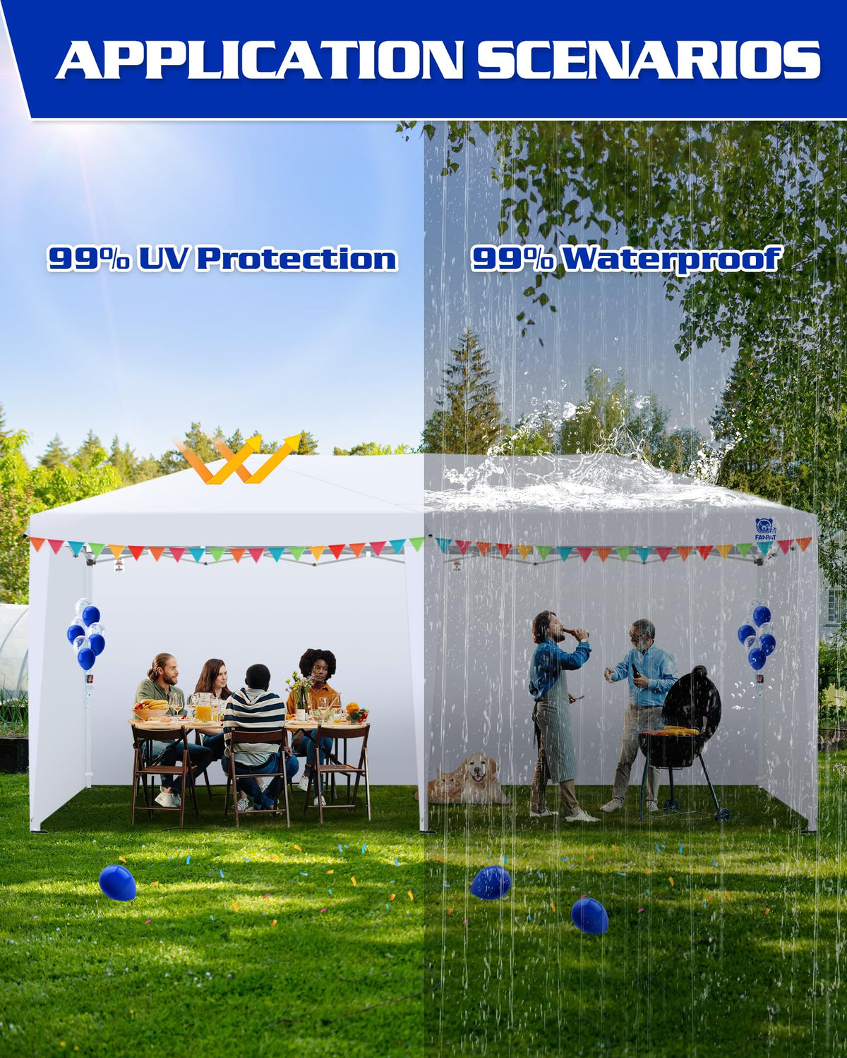 Fanpat sidewalls offering 99% UV protection for outdoor events
