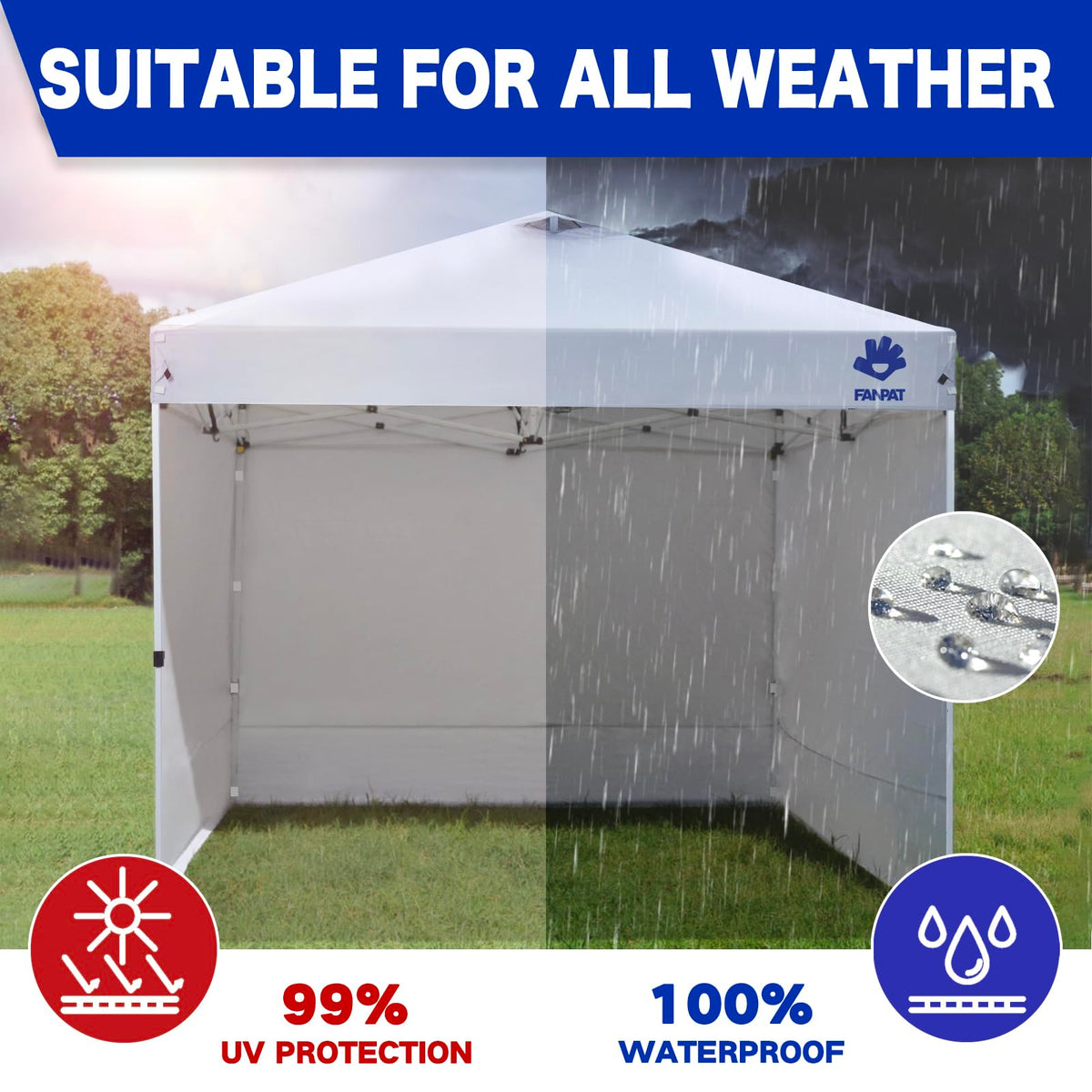 Fanpat white sidewalls fabric complementing any canopy setup