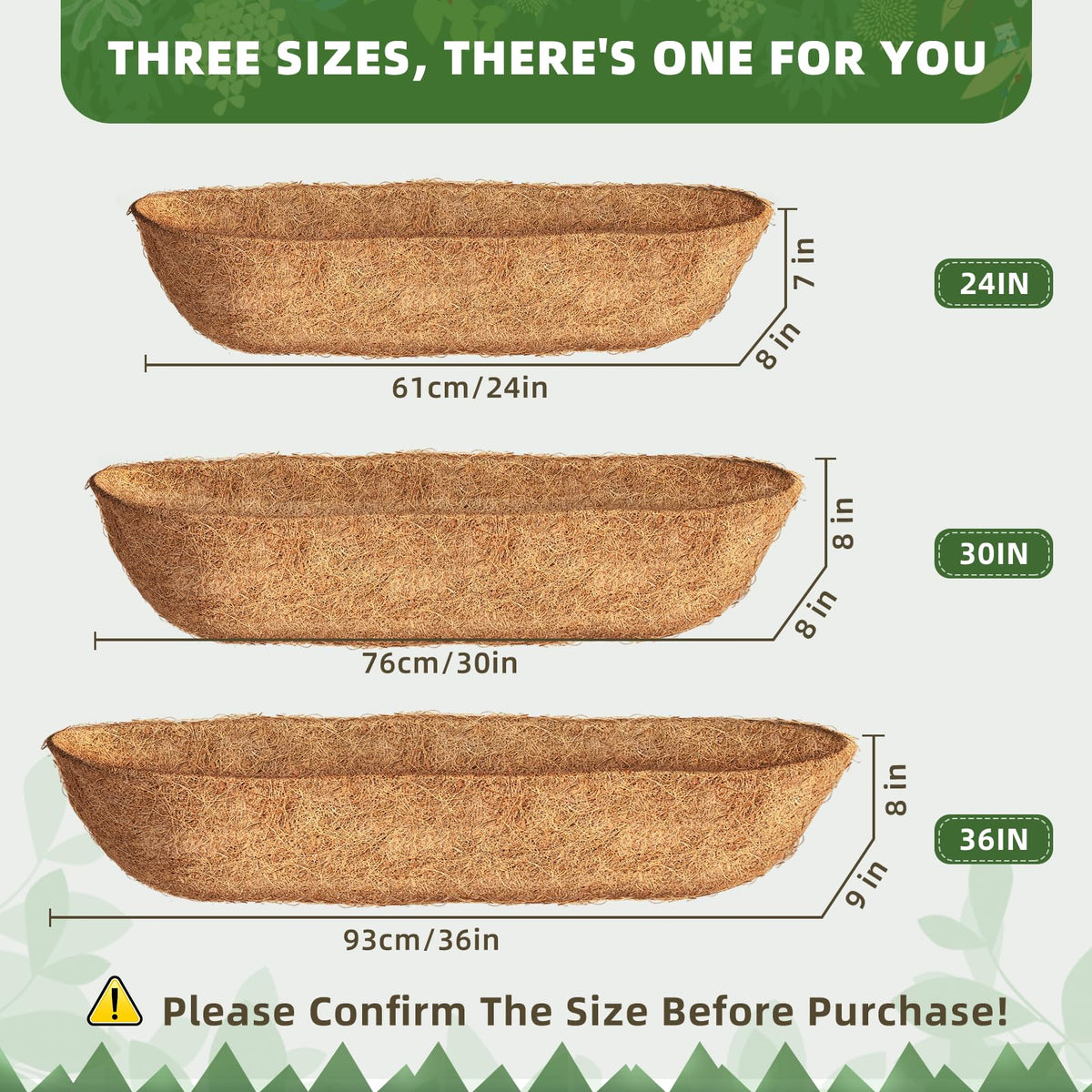 Fansile versatile coco liner suited for troughs, window boxes, and rail planters.