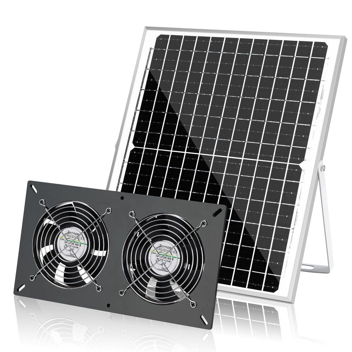 Fanspex Solar 2 Fan Kit panel powers sun-driven ventilation for outdoor spaces.