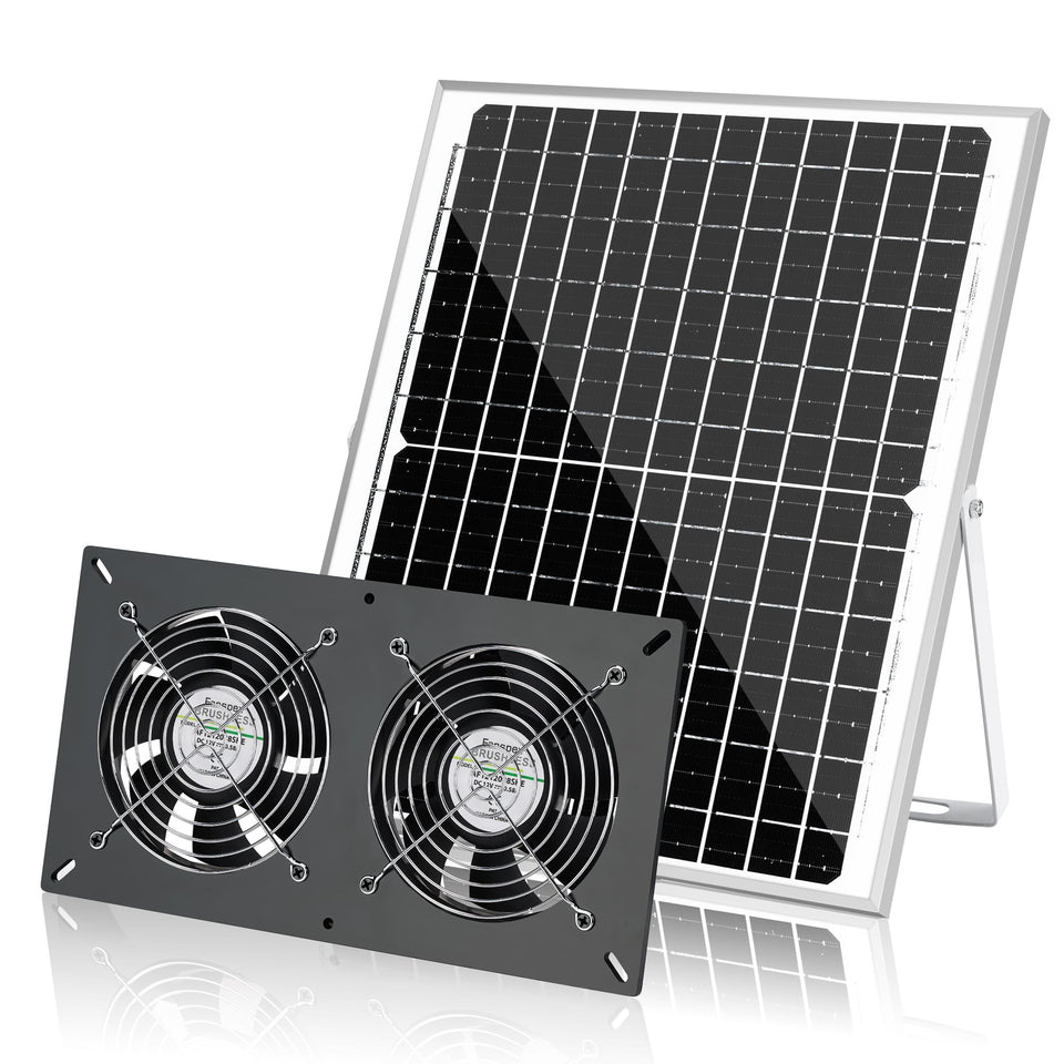 Fanspex Solar 2 Fan Kit panel powers sun-driven ventilation for outdoor spaces.