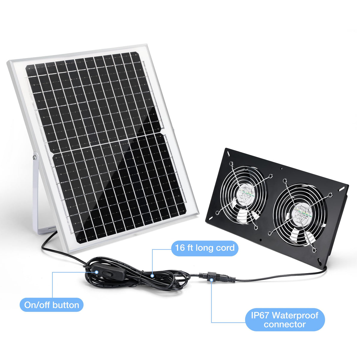 Fanspex Solar 2 Fan Kit includes installation hardware for quick setup.