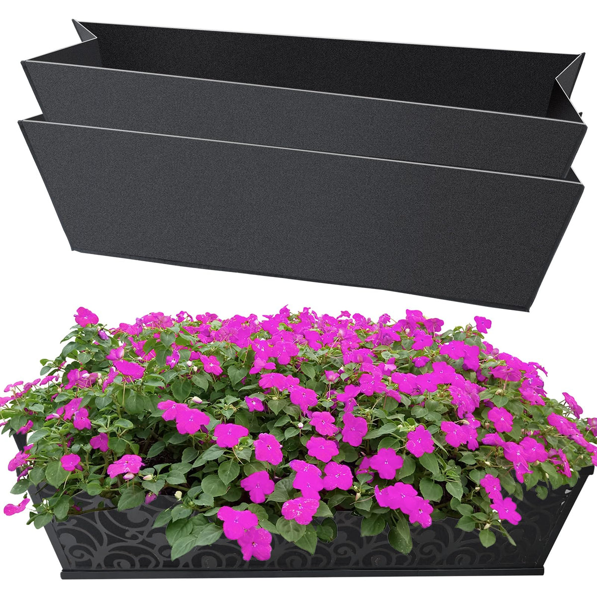 Fantang 2-pack 24-inch rectangle window box liner in black deters bird nesting.