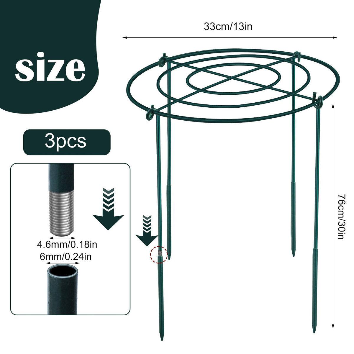Fantang 3Set tall peony cage maintains vertical stems at 30-inch height.