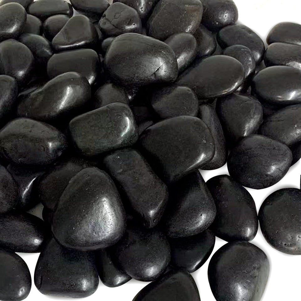 FANTIAN black pebbles 2-3 inch round stones for garden decor and durable ground cover.