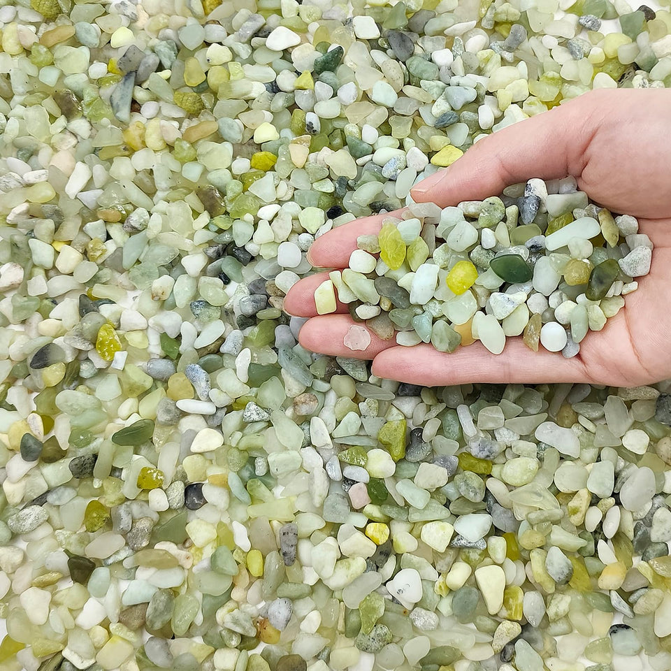 FANTIAN jade rocks for plants, 1/4-inch pebbles adding decorative charm and moisture retention.