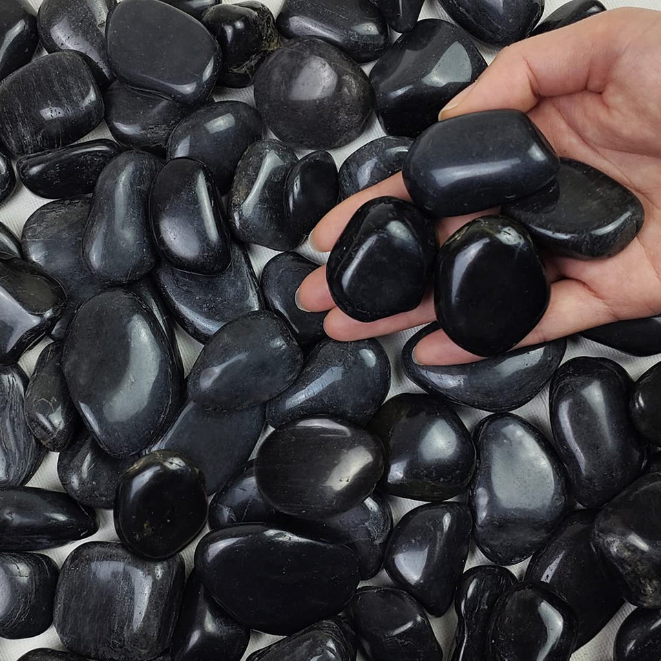 FANTIAN polished black river rocks for decorative planters and vases