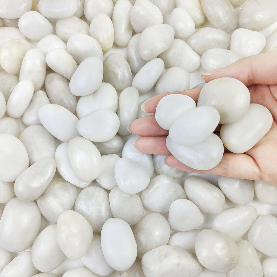 FANTIAN white pebbles close-up showing smooth surface for decor