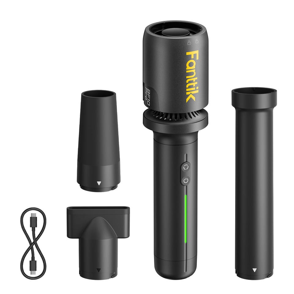 Fanttik BF10 Pro cordless blower clears car dust quickly.