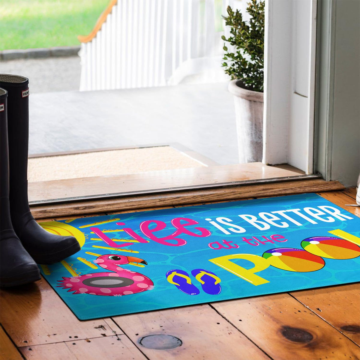 Faptoena Summer Door Mat entryway scene demonstrates indoor-outdoor versatility