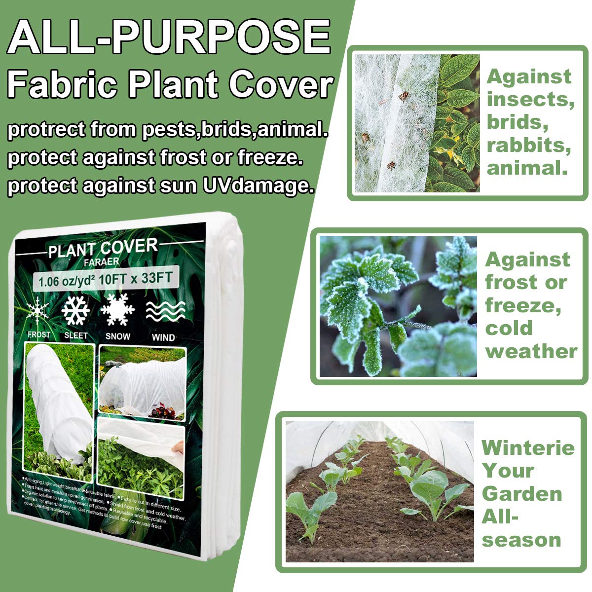 FARAER floating row cover setup shields young transplants from wind.