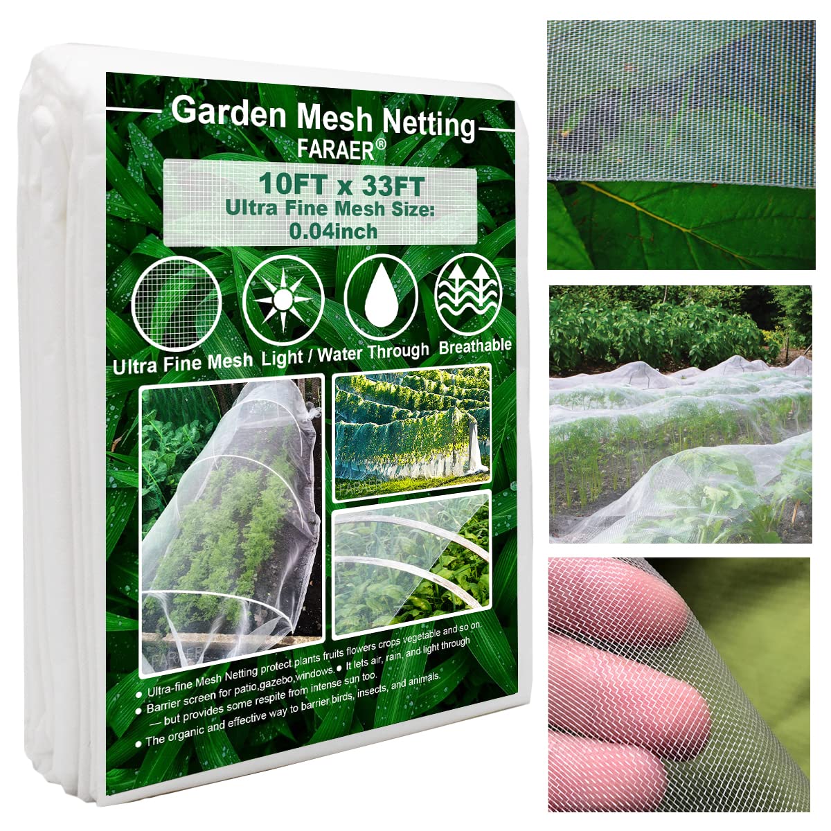 FARAER Garden Netting 10x33ft covers vegetables for pest protection and crop safety.