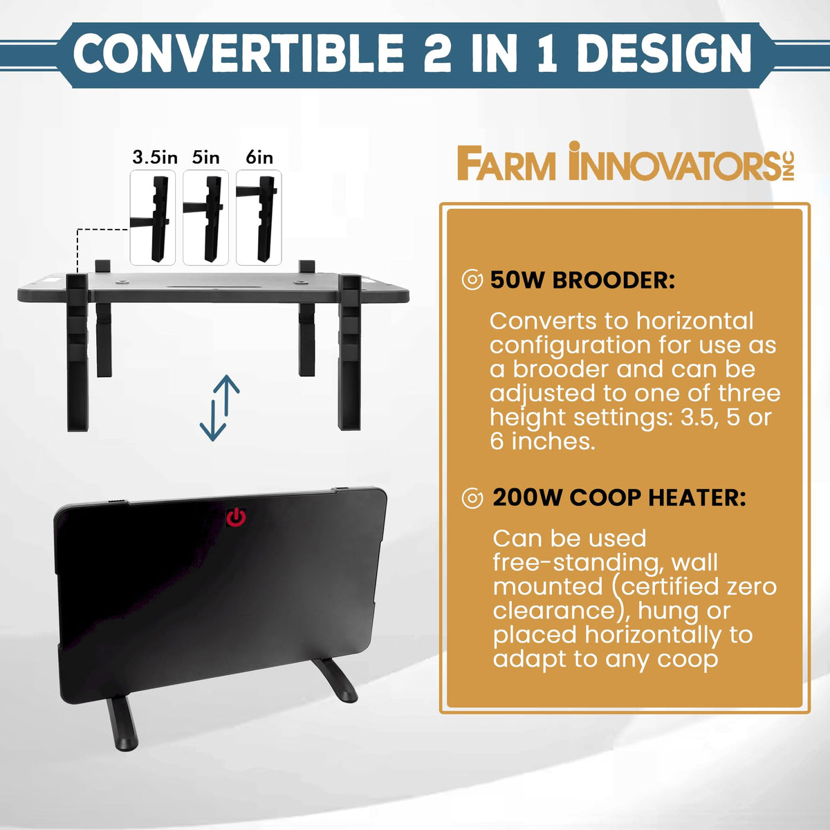Farm Innovators 2-in-1 radiant panel hanging setup for flexible heat.