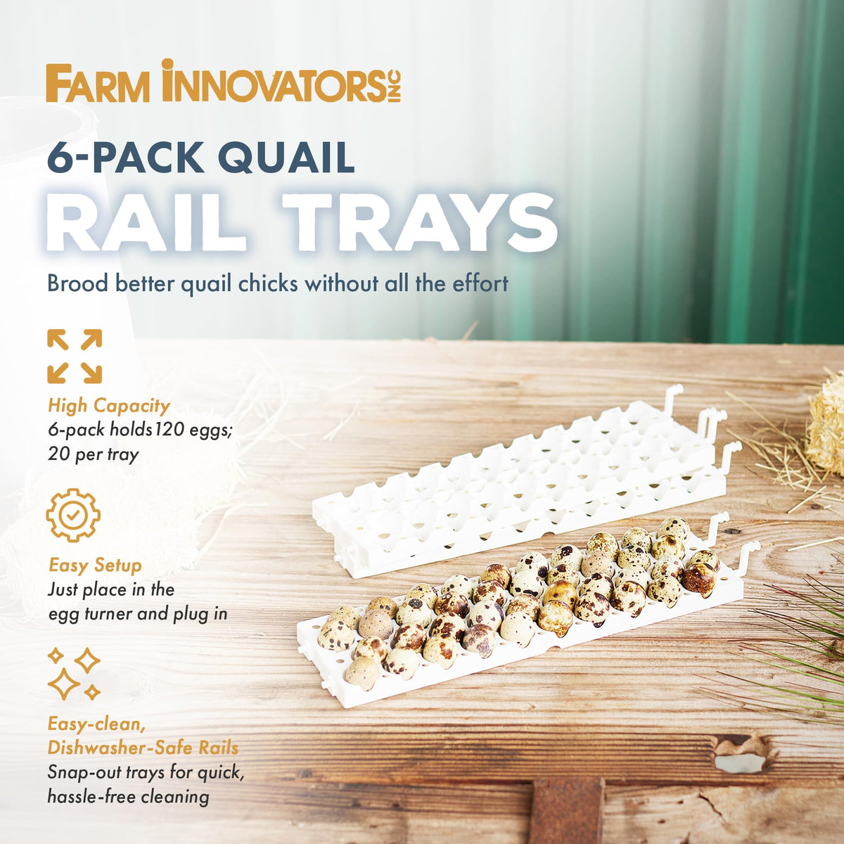Farm Innovators 3200-turner compatible rails installed on incubator