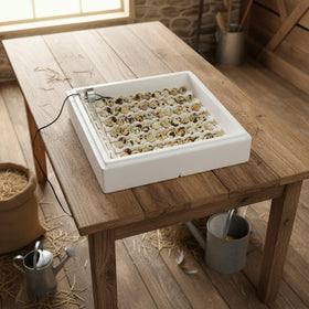 Farm Innovators quail egg cups closeup showing compact 20-egg spacing