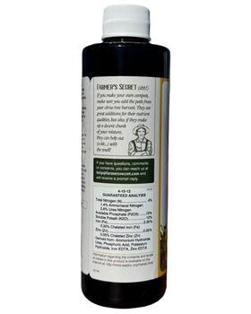 Farmer's Secret Citrus Tree Booster dilution diagram for precise mixing.