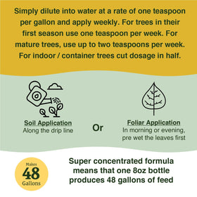 Outdoor citrus tree care with Farmer's Secret Booster for robust health.