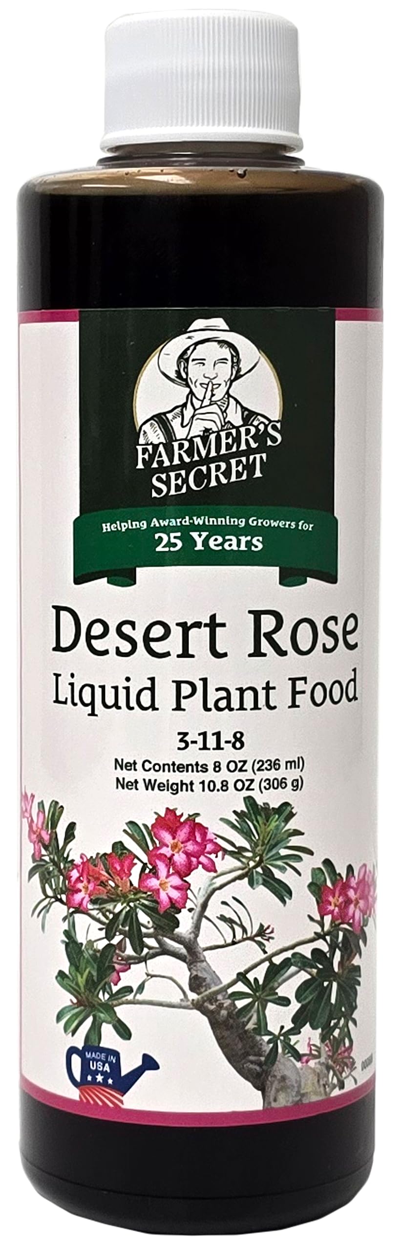 Farmer's Secret Desert Rose Liquid bottle ready for garden use to boost flowering