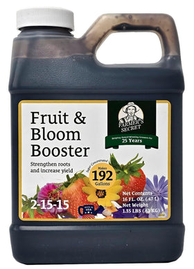 Farmer’s Secret Fruit & Bloom Booster bottle ready for garden feeding.