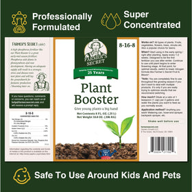 Farmer's Secret Plant Booster dilution steps guide effective feeding for healthy new growth.
