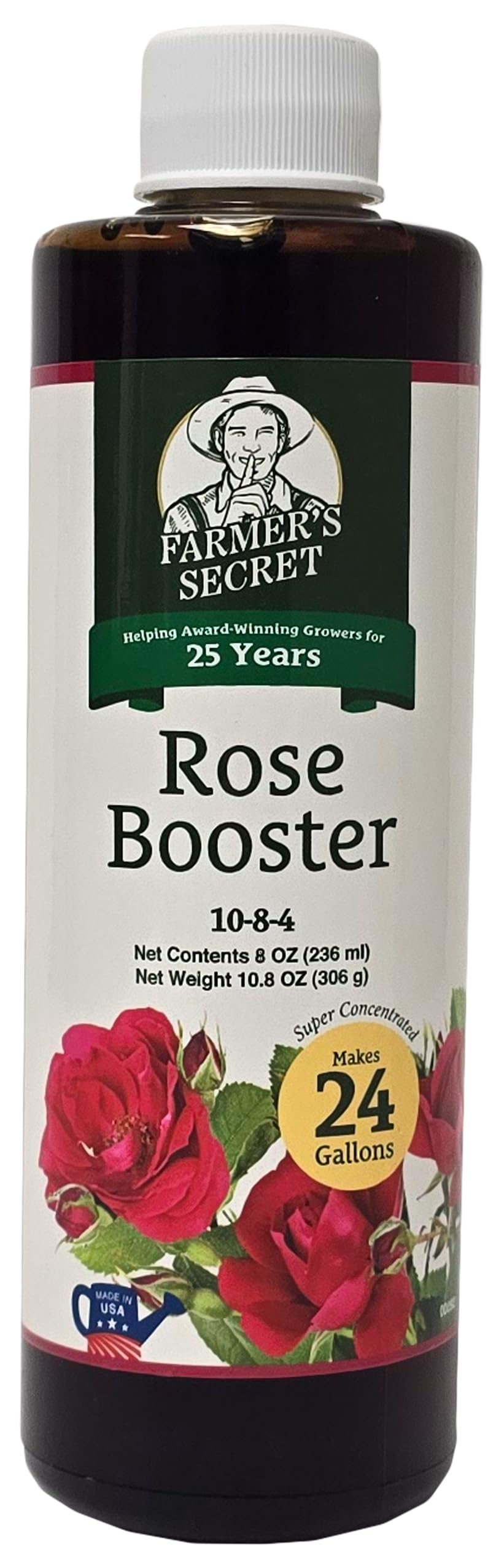 Farmer's Secret Rose Booster bottle for easy weekly feeding to support blooms