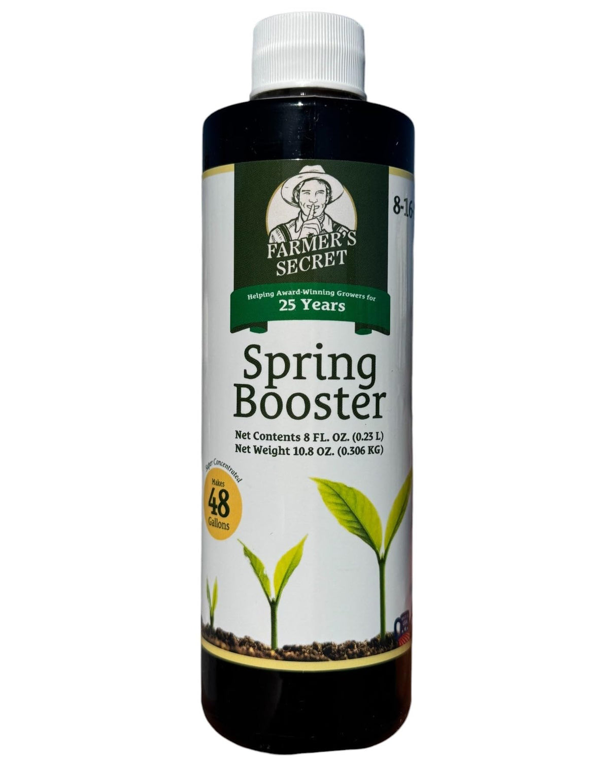 Farmer's Secret Spring Booster bottle ready for spring garden feeding across all plants