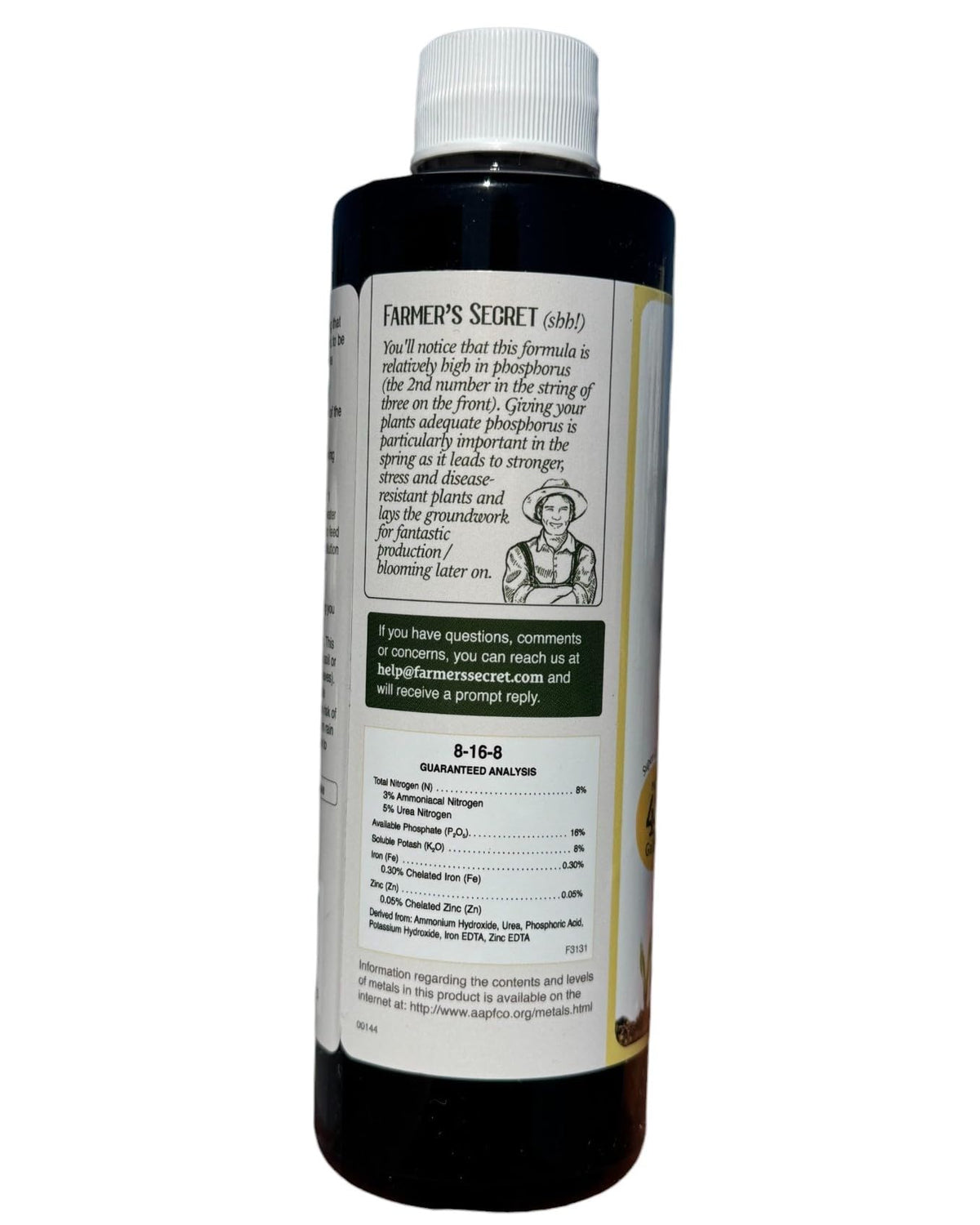 Close-up of dilution teaspoon per gallon for Farmer's Secret Spring Booster application