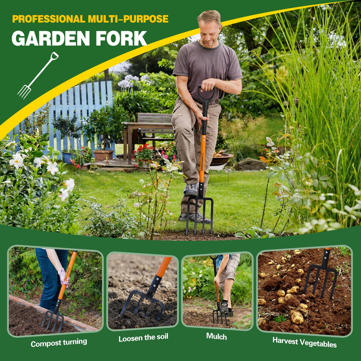 FARMHOLYCOWKING compost-digging fork aids mulch turning and soil loosening