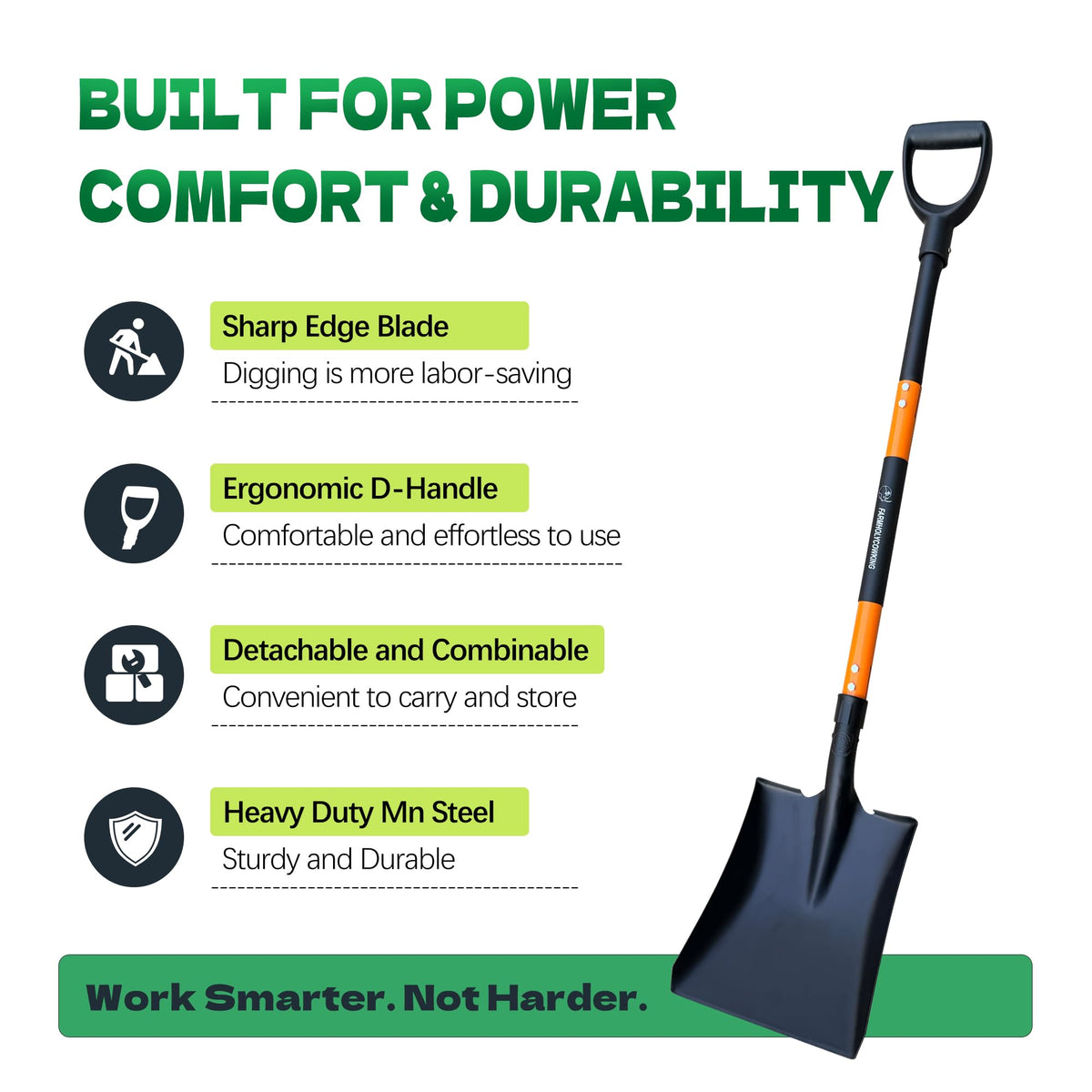 FARMHOLYCOWKING detachable D-handle anti-slip design improves control during muddy work.