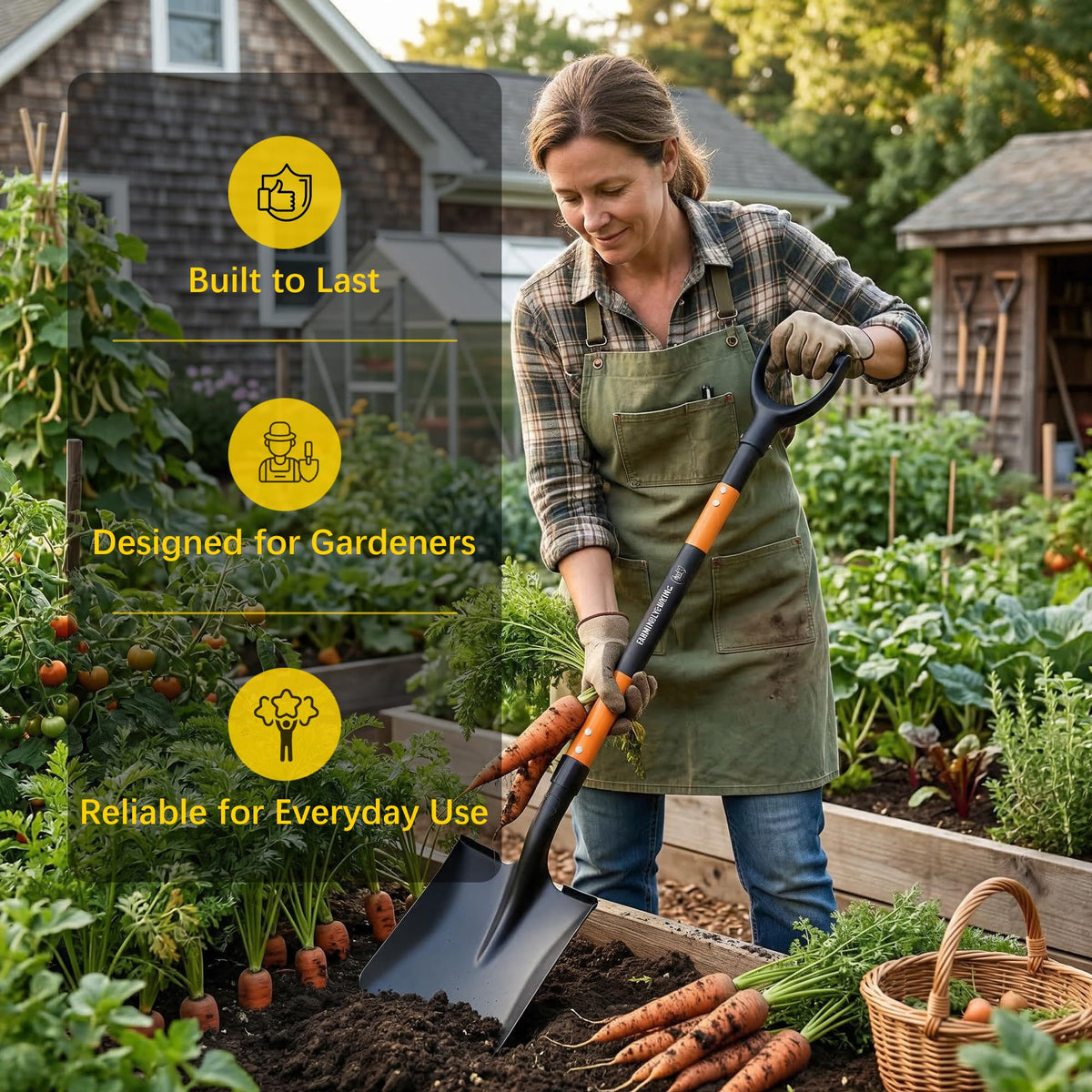 FARMHOLYCOWKING durable steel blade withstands heavy tasks in gardens and landscapes.