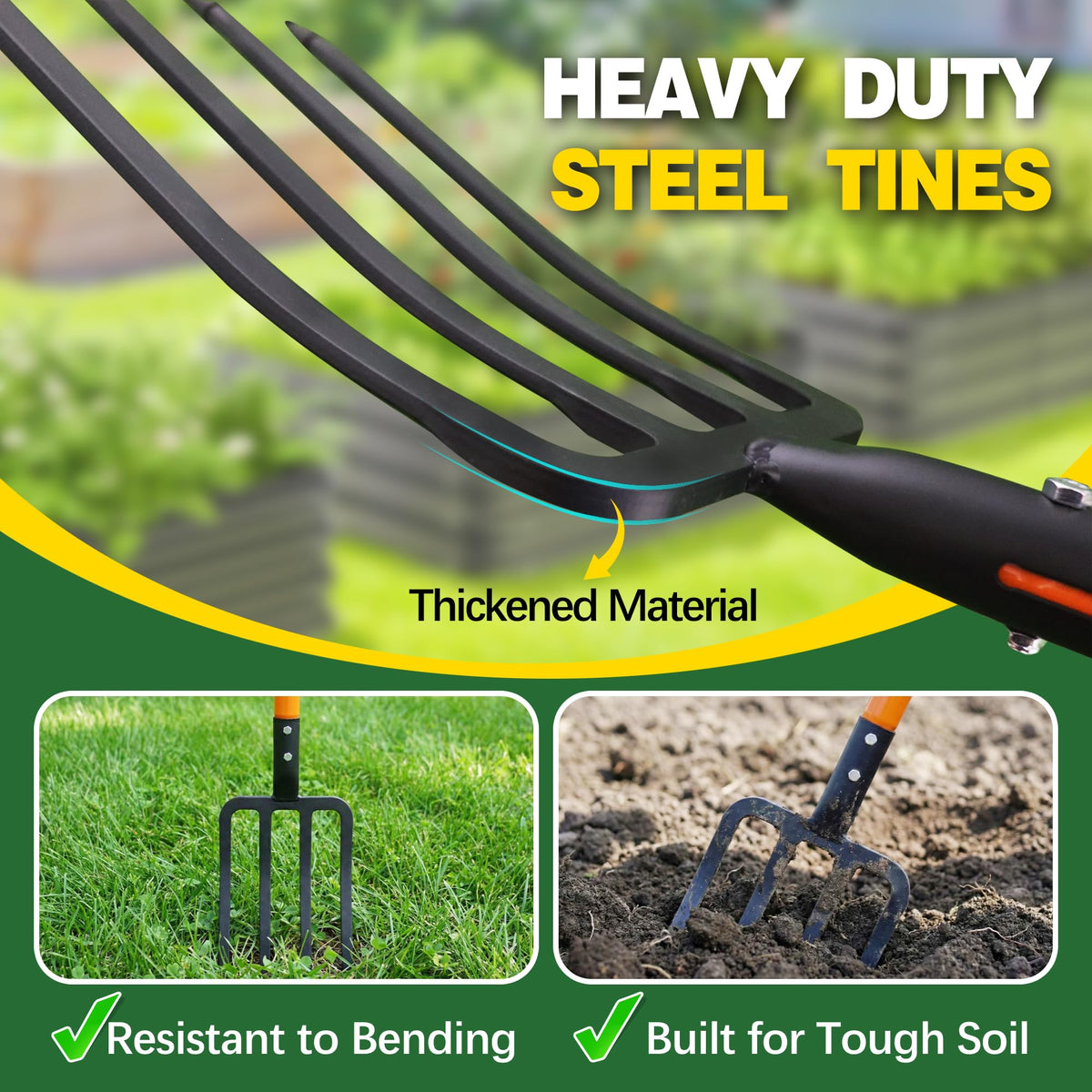 FARMHOLYCOWKING heavy-duty steel head endures tough compost and soil tasks