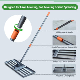 FARMHOLYCOWKING lawn leveling rake smoothing ground for even soil and sod