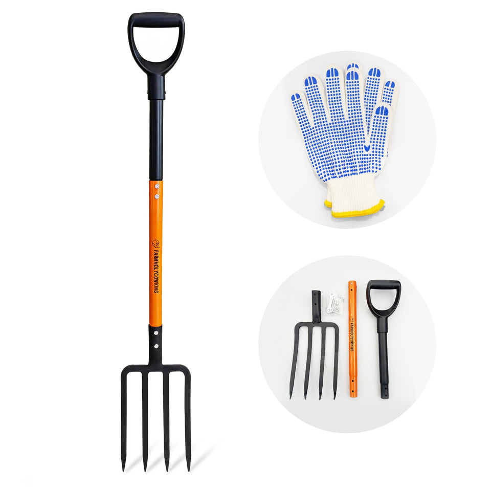 FARMHOLYCOWKING pitchfork with 4-tines for precise garden digging and aeration