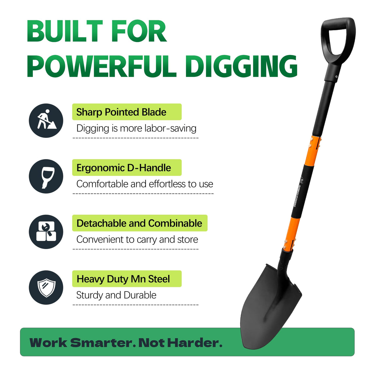 FARMHOLYCOWKING shovel detachable D handle enables easy storage and transport.