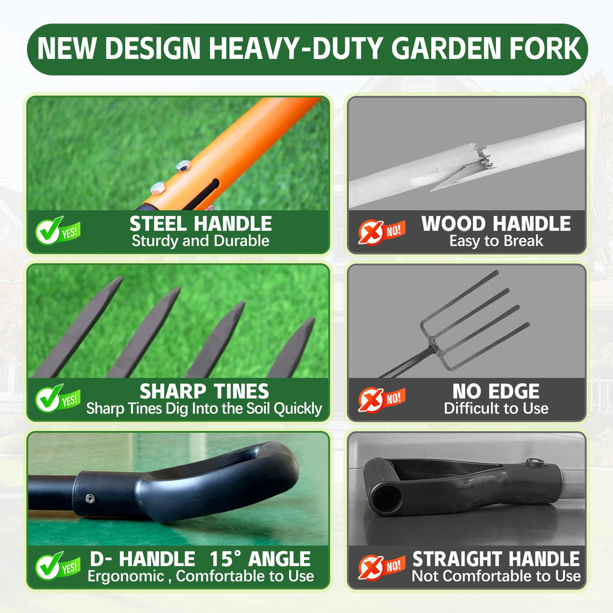 FARMHOLYCOWKING steel handle with enhanced D-handle for secure grip