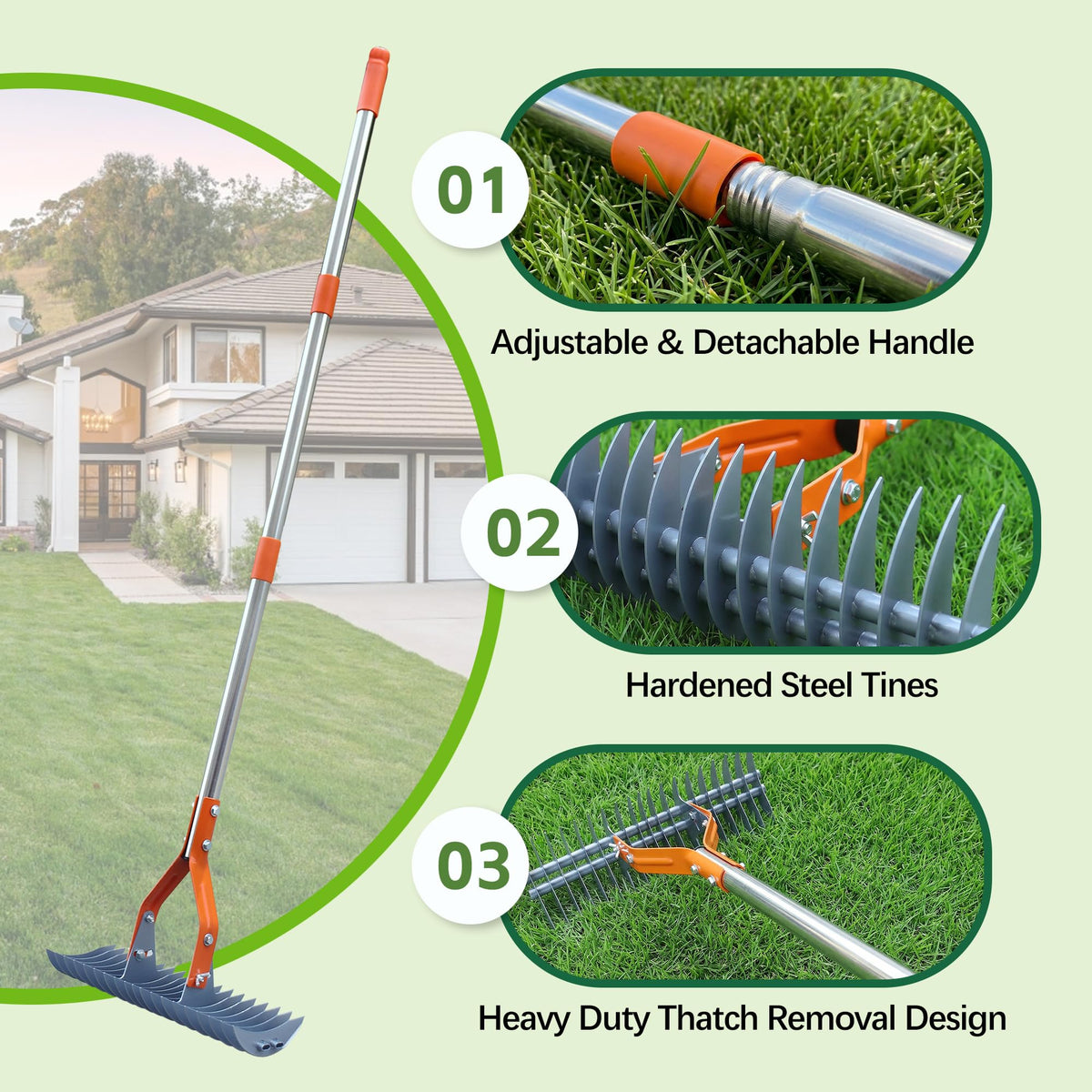 FARMHOLYCOWKING detachable-handle design for easy storage and versatile lawn maintenance.