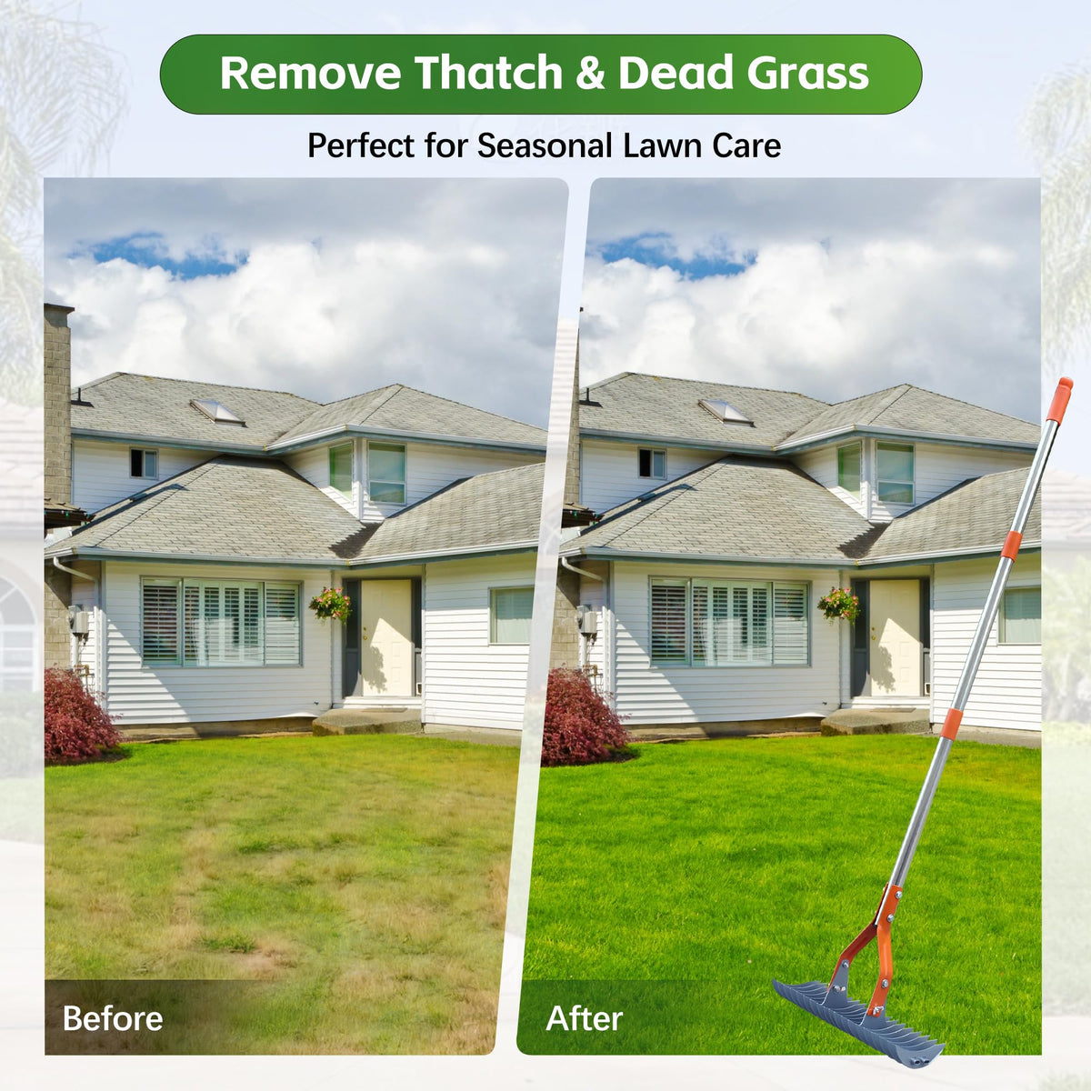 FARMHOLYCOWKING durable metal rake ready for repeated dethatching across seasons.