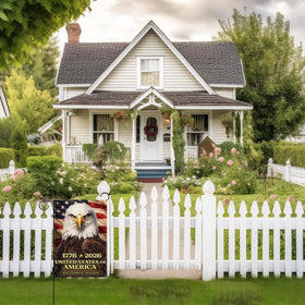 FARMNALL flag displayed in a garden for festive curb appeal