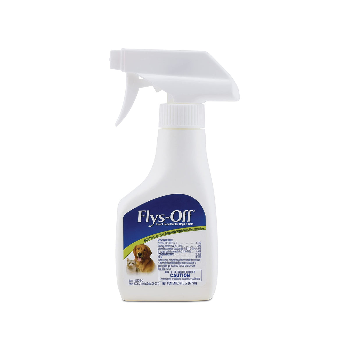 Farnam Flys-Off pump spray bottle front for quick pet protection.