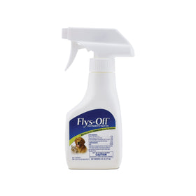 Farnam Flys-Off pump spray bottle front for quick pet protection.