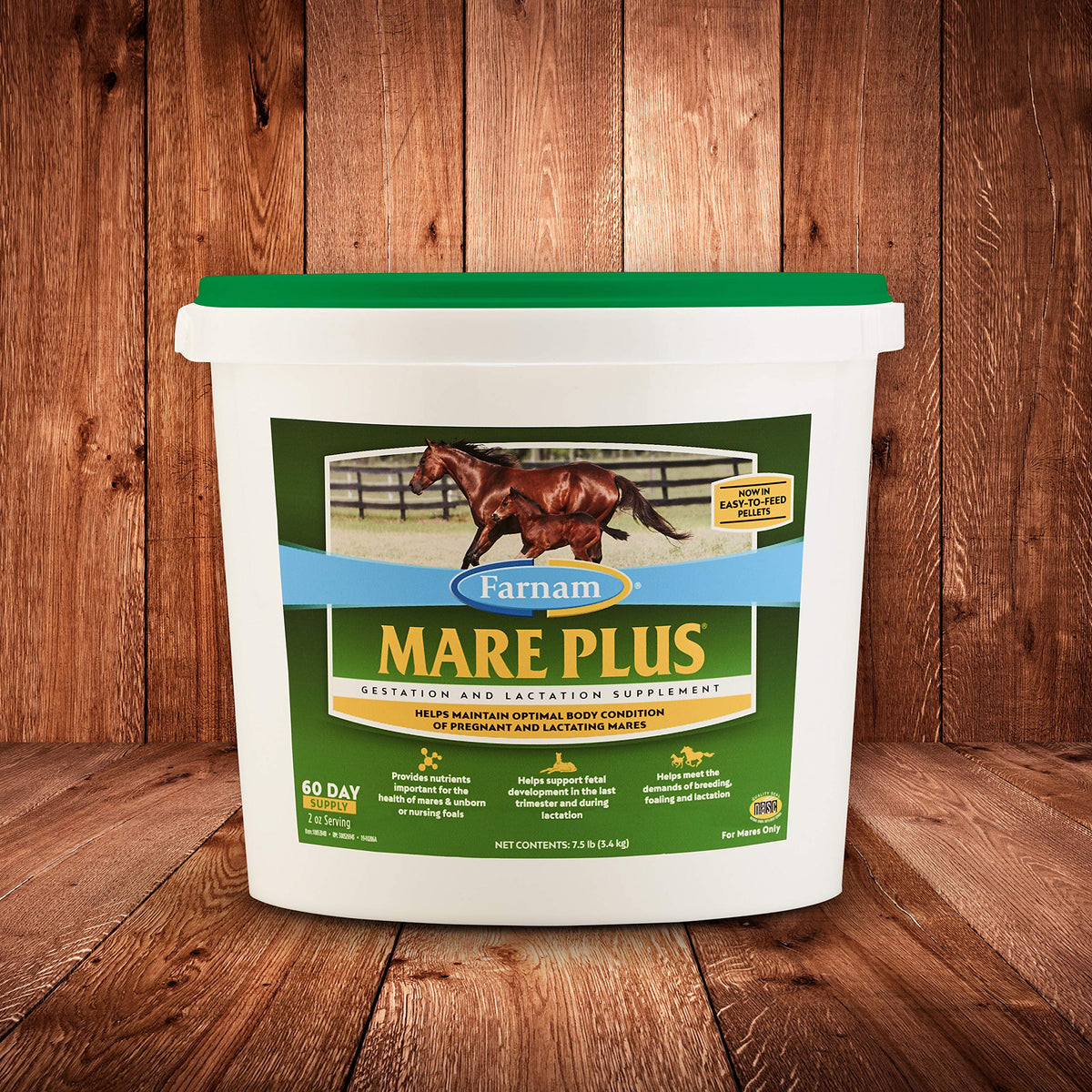 Farnam Mare Plus pellets being measured for nursing mare nutrition.