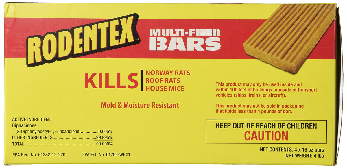 Farnam Rodentex Multi-Feed Bars pack of four 16 oz bars for indoor and outdoor rodent control.
