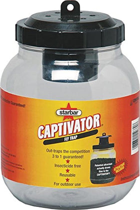 Farnam Starbar Captivator Fly Trap setup with attractant solution for outdoor use