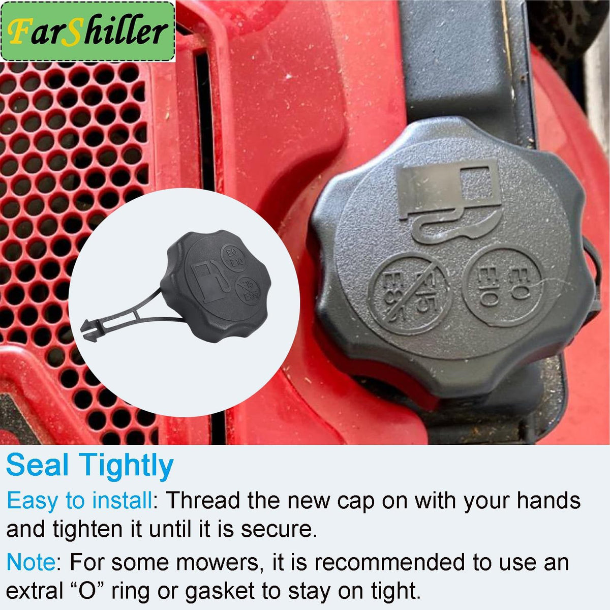 Durable replacement part helps restore fuel cap function on mowers.