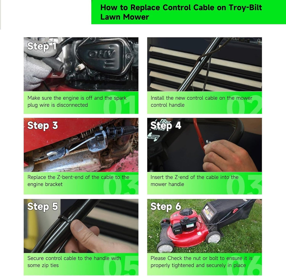Fascinatte control cable installed on a lawn mower during setup