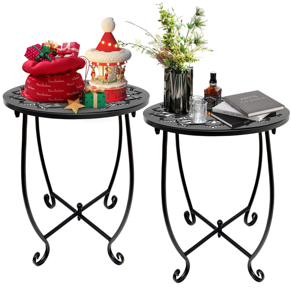 Fashion&cool 14-inch round patio side table shows compact outdoor footprint and versatile placement.