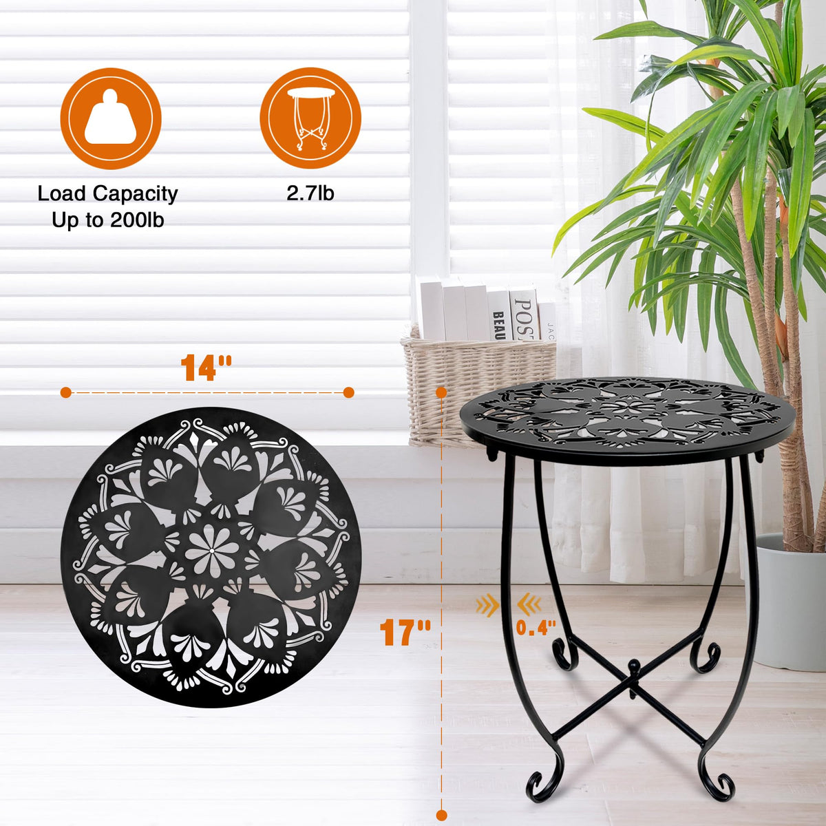Fashion&cool hollow-carved-design table adds decorative charm to patio or living room.