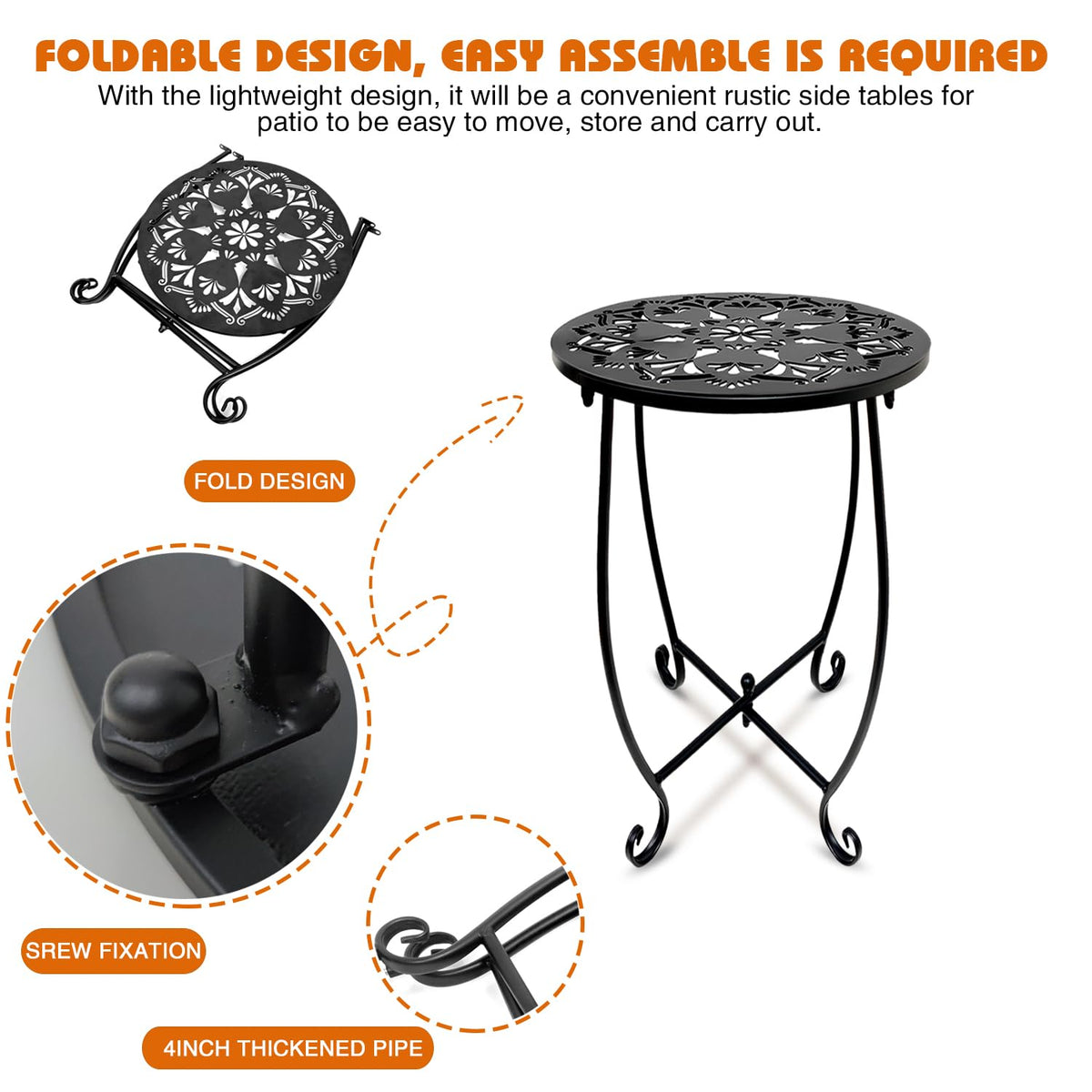 Fashioncool round-top side table measuring 11 inches for compact spaces.