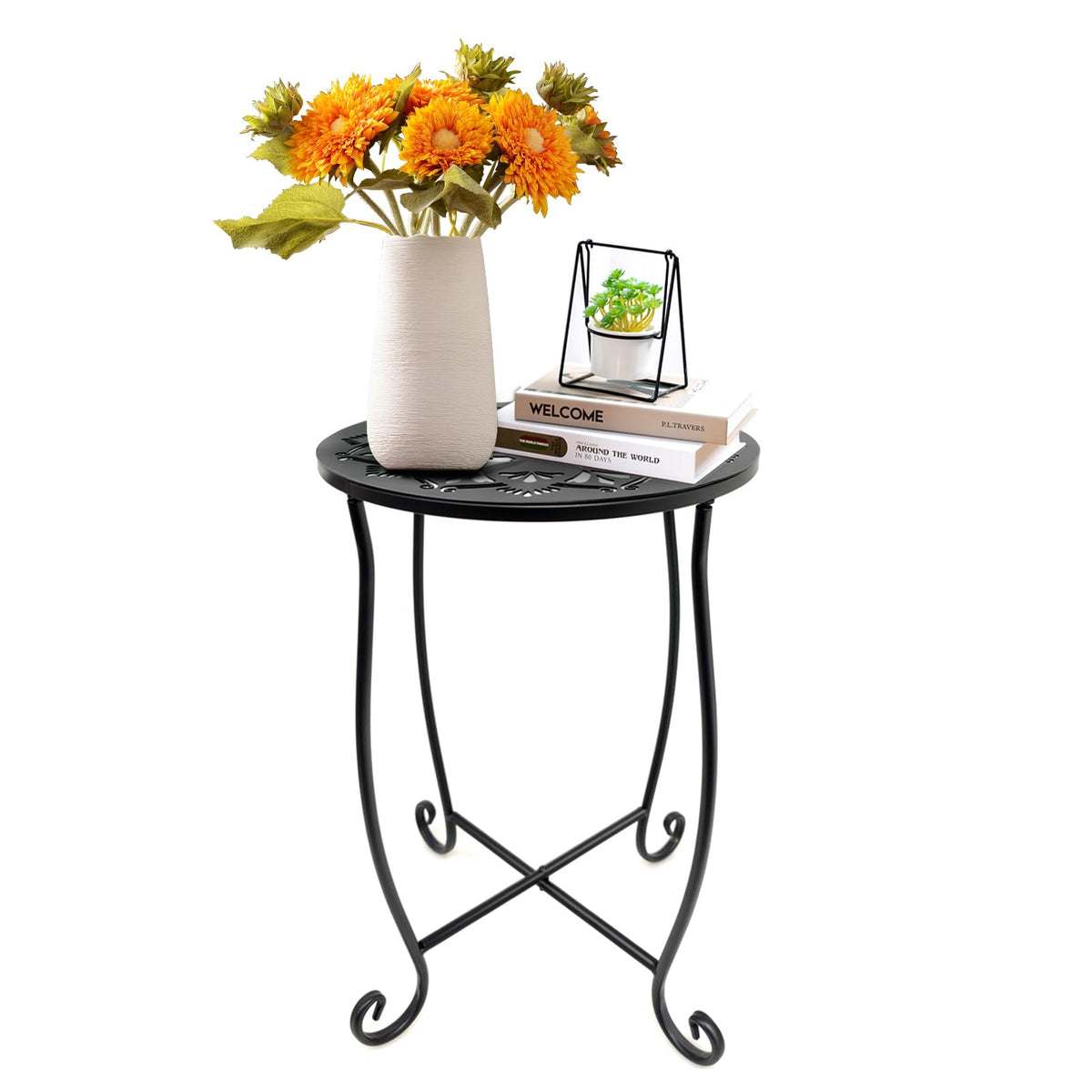 Fashion&cool round side table with 11-inch top for versatile indoor-outdoor use.