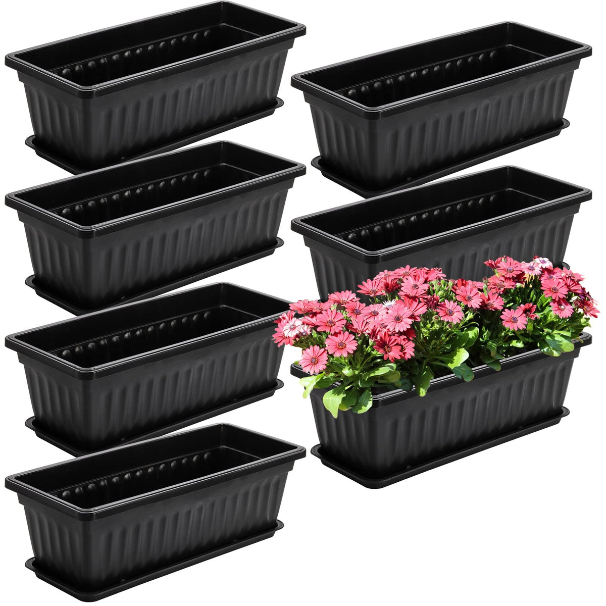Fasmov seven-pack 17-inch window box planter ideal for herbs and flowers.
